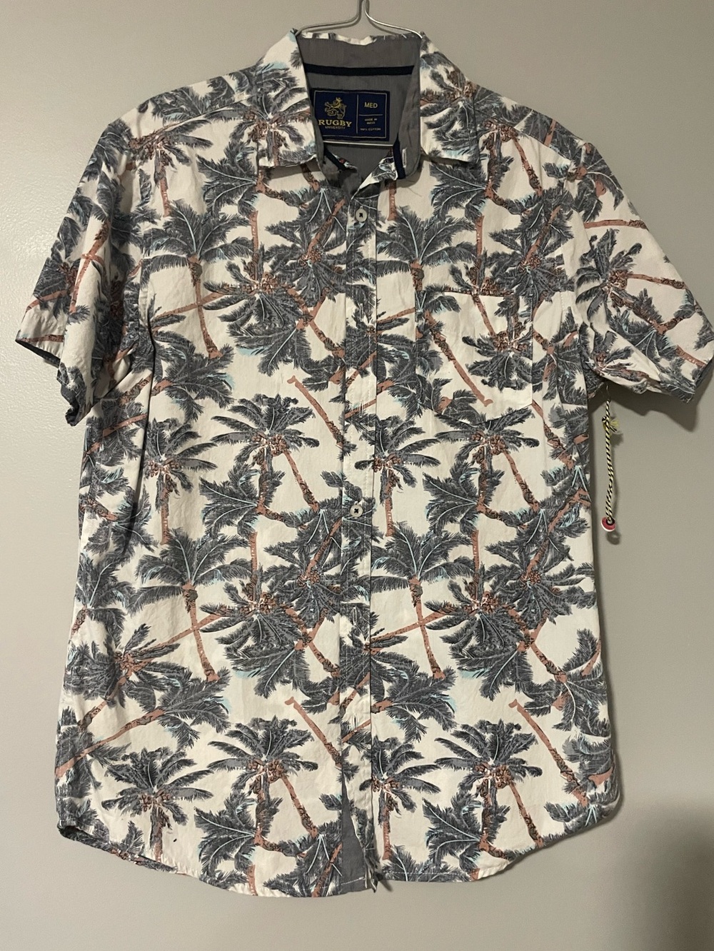 🌴Rugby University Men's Short-Sleeve Palm Print Shirt - White/Gray/Brown